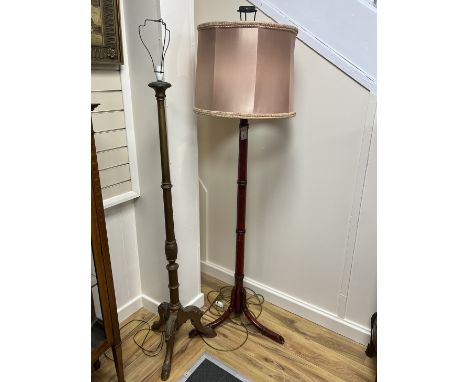 A chinoiserie lacquer faux bamboo lamp standard together with a giltwood standard lamp