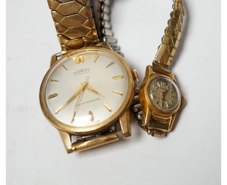 A lady's 18ct gold Plaza manual wind wrist watch, on a steel and gold plated flexible strap, together with a gentleman's 9ct 