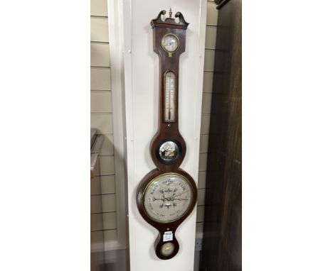 An early 19th century mahogany wheel barometer by Reynoldson of Hull, height 96cm