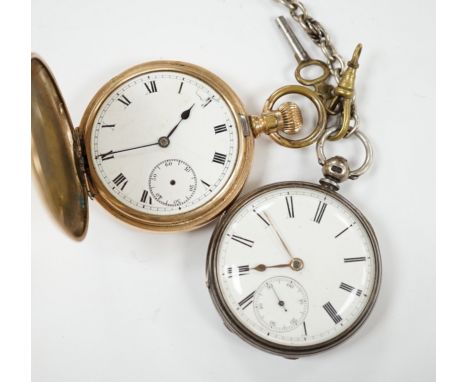 A 1920's silver open face pocket watch and a gold plated hunter pocket watch.