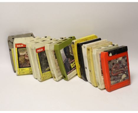 A collection of approximately fifty 8 track cassettes from the 1970's, including Fleetwood Mac, Santana, Jimi Hendrix, Chicag