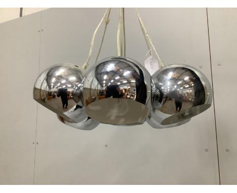 A mid century style seven branch chrome ceiling lamp, height 40cm