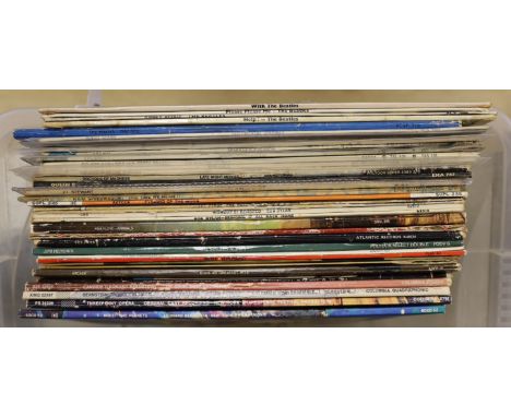 Thirty-six LP record albums, including The Beatles, The Rolling Stones, Pink Floyd, Cream, Jimi Hendrix, Joe Cocker, Elvis Pr