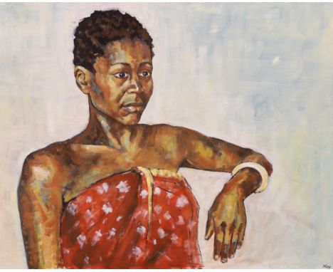 Nicola King (contemporary), oil on canvas, Portrait of an African lady, signed, 80 x 100cm