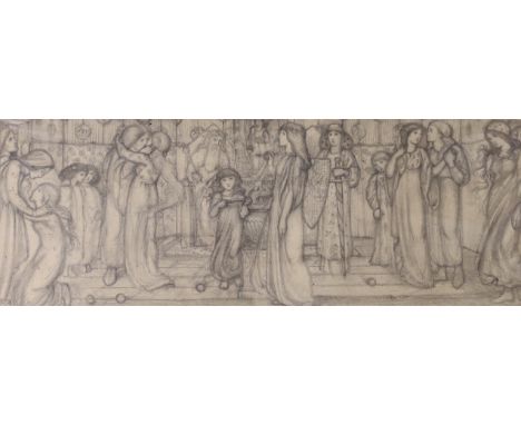 Louis B. Davis (Illustrator, 1861-1941), Pre-Raphaelite style pencil sketch, 'Festival', 10 x 27cm, mounted, unframed