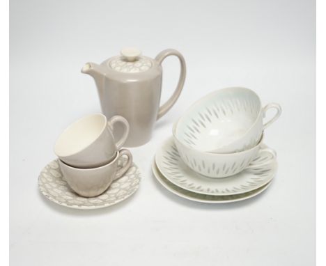 Two Arabia of Finland 'rice' porcelain cups and saucers and a Poole part coffee service