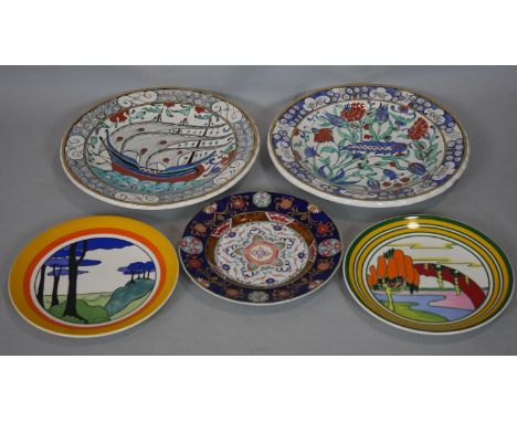 A collection of ceramics. Including Two Wedgwood limited edition Clarice Cliff plates, one 'Blue Firs' and one 'Solitude', nu