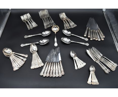 An extensive King's pattern silver plated canteen of cutlery for eight settings marked EPNS A1 Sheffield. Dinner, fish and de