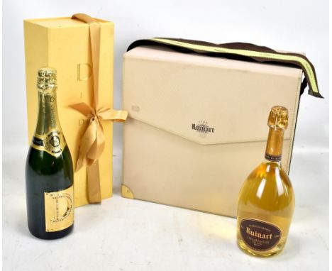 RUINART; a single bottle of 'Blanc de Blancs' Brut Champagne (750ml) housed with four branded clear glass flutes in presentat