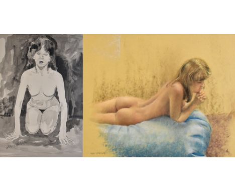 ALLAN COWNIE (1927-2015); pastel on paper, 'Nude on Blue Bean Bag', signed lower left, 26 x 35.5cm, framed and glazed, and pe