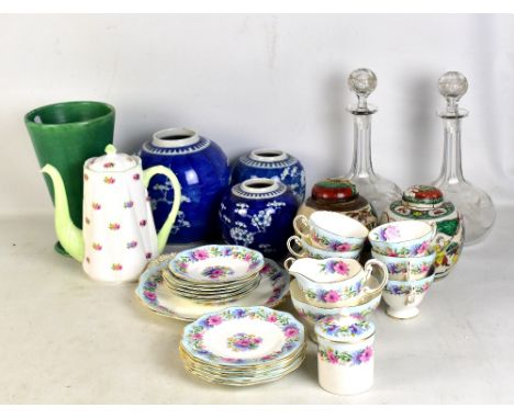 SHELLEY; an X2325 pattern floral decorated part tea service, a pair of glass decanters, Chinese jars, vase, etc.Additional In