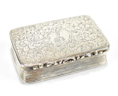 JOSEPH WILMORE; an early Victorian hallmarked silver snuff box of rounded rectangular form, the cover and base with allover f