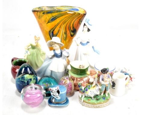 A 20th century Dresden figurine, Royal Doulton figurine HN2397 'Margaret', various glass paperweights to include Caithness, e