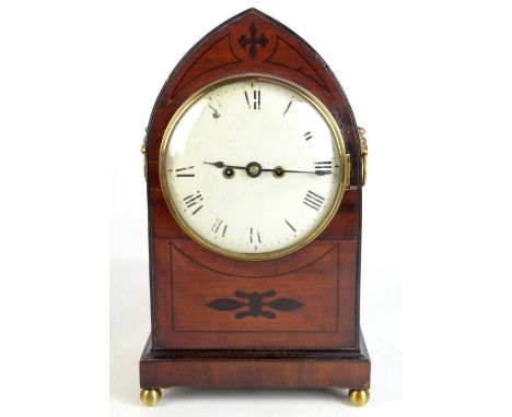 LITHERLAND DAVIS &amp; CO OF LIVERPOOL; a 19th century mahogany lancet top bracket clock, with two applied lion head handles,