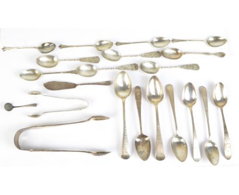 A group of Georgian and later variously hallmarked silver flatware, assay offices to include Dublin, etc, also four Chinese w