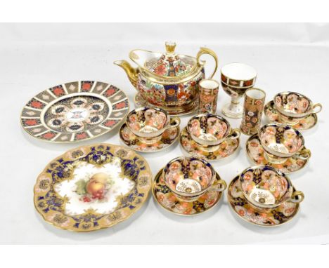 ROYAL CROWN DERBY; a six setting part tea service, pattern no.4971, further Royal Crown Derby items, Imari teapot and stand, 