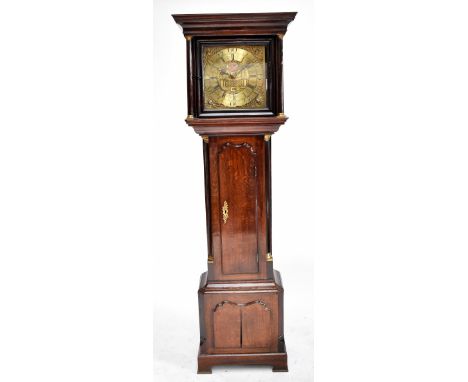 RICHARD HORNBY OF OLDHAM; a 19th century oak cased longcase clock, the brass dial with applied filigree decoration to each co