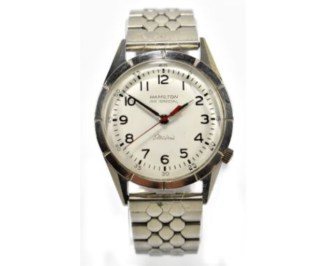 HAMILTON; a RR Special electric stainless steel wristwatch, the circular dial set with Arabic numerals, diameter excluding wi