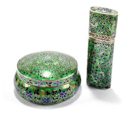 Two white metal cloisonné enamel decorated boxes, one stamped 925, approx 3.2ozt (2).