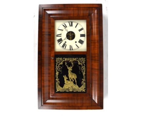 An early 20th century rosewood cased American wall clock, height 63cm.