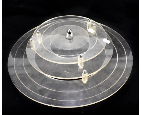 A circular Art Deco style perspex ceiling light with chrome mounts, diameter 44cm.