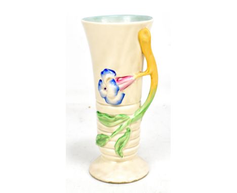 CLARICE CLIFF; a 'My Garden' vase with relief floral decoration and handle, height 22cm.Additional InformationLight surface w