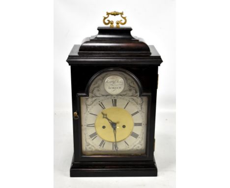A 19th century bracket clock with ebonised case, the twin fusee movement supporting a silvered face marked 'Henry Ross of Lon