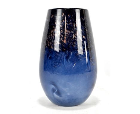 STRATHEARN; a blue glass vase with aventurine speckled decoration, embossed seal mark to base, height 26.5cm.Additional Infor