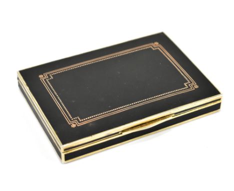 An early 20th century Swedish silver matte black enamel and pique style decorated snuff box of rectangular form with gilt was