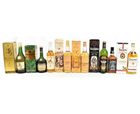 GLENMORANGIE; two bottles of 'Ten Years Old' Single Highland Malt Scotch Whisky, 70cl, also Glenfiddich, Teacher's and Famous