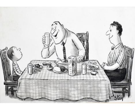 WILLIAM STEIG (American, 1907-2003); mixed media, 'See, I'm Drinking My Milk', a sketch for a New Yorker magazine cartoon fea
