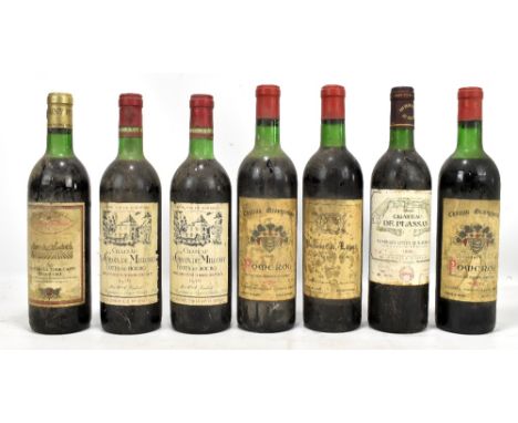 Seven bottles of French 1960s-80s vintage red wine comprising Château La Tour Capet Grand Cru 1969, Château Grangeneuve Pomer