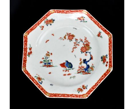 BOW; a mid-18th century octagonal plate painted in 'The Quail' pattern, unmarked, width 21.5cm.Provenance: from a private Wor