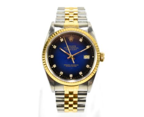 ROLEX; a gentleman's bi-metal Oyster Perpetual Datejust wristwatch, with diamond dot dial and date aperture, diameter of face