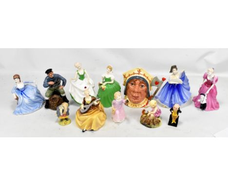 A collection of twelve assorted figures and character jug in Royal Worcester 'A Woodland Dance', Royal Doulton 'The Red Queen