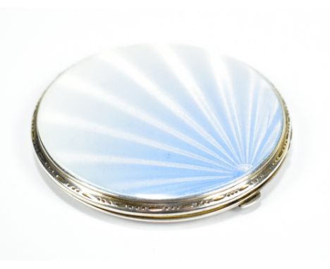 CRISFORD &amp; NORRIS LTD; a George VI hallmarked silver and guilloche enamel circular mirrored compact, Birmingham 1937, dia