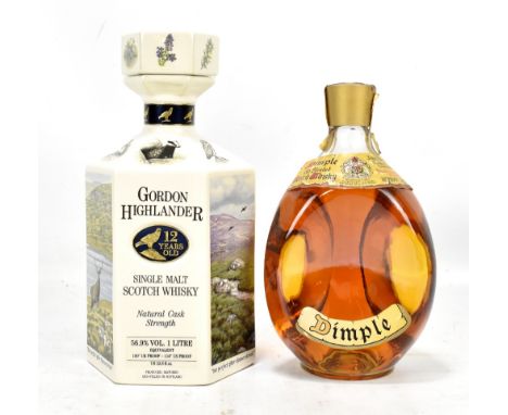 A single bottle of Gordon Highlander 12 Years Single malt Scotch whisky in ceramic Royal Victoria Pottery bottle and a bottle