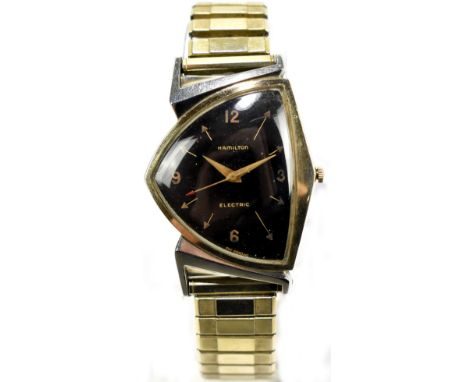 HAMILTON; a gold plated Pacer electric wristwatch with quarterly Arabic numerals, diameter of case excluding winding crown 3.