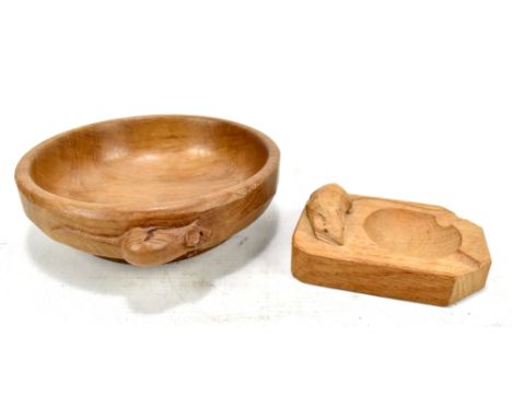 ROBERT 'MOUSEMAN' THOMPSON; an adzed oak bowl, diameter 15cm, and an ashtray, length 10cm (2).Additional InformationBoth with