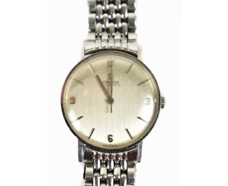 OMEGA; a gentleman's vintage stainless steel wristwatch, the circular dial set with Arabic quarter markers and batons, with O