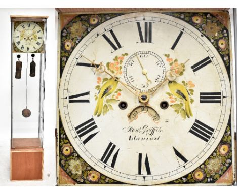 An early 19th century longcase clock movement, with painted dial set with Roman numerals, subsidiary seconds dial and date ap