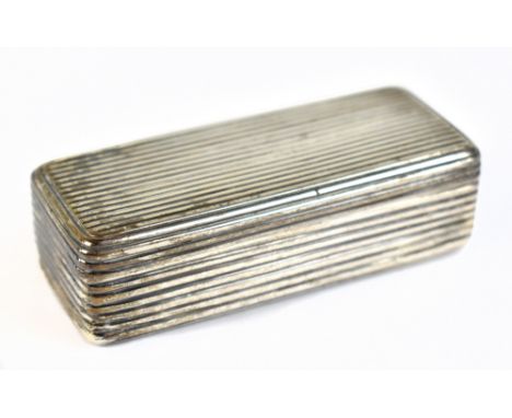 CORNELIUS BLAND (PROBABLY); a George III hallmarked silver rectangular reeded snuff box, London 1797, 3.3 x 8.2cm, approx 2.4