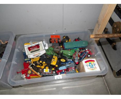 A large box of play worn diecast including Dinky, Corgi, Matchbox etc.,