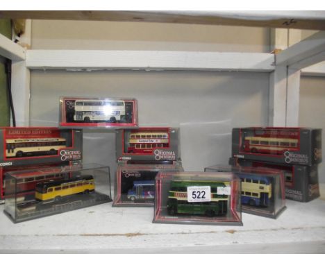 Eleven 1:76 scale Exclusive First Editions (EFE) die cast model buses.