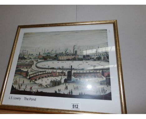 A framed and glazed print by Lowry entitled 'The Pond'.