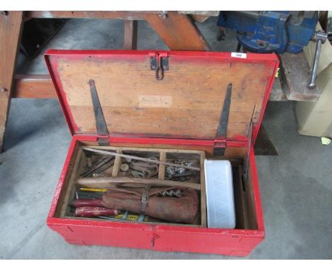 A pine tool chest and contents