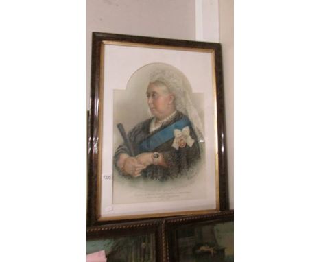 A superb quality framed and glazed print being Queen Victorian Diamond Jubilee 1897 portrait print presented by the Earl and 