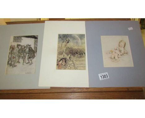 A Mabel Lucie Attwell print and 2 Arthur Rackman prints, all unframed.