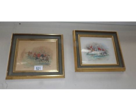 A pair of framed and glazed hunting related watercolours "Gone Away" and "Going to Covert" signed B.Rog?, image 18.5 x 16 cm.