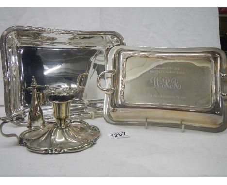 An early 20th century silver plate chamber candlestick and a silver plate tureen.